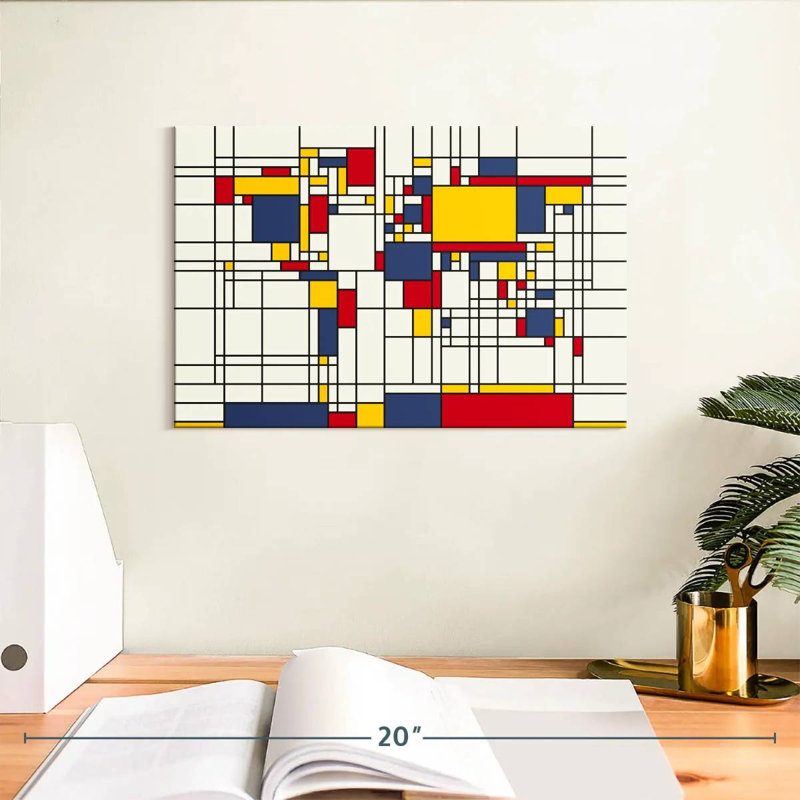 Aliaz World Map Abstract Mondrian Style I, 8" H x 12" W