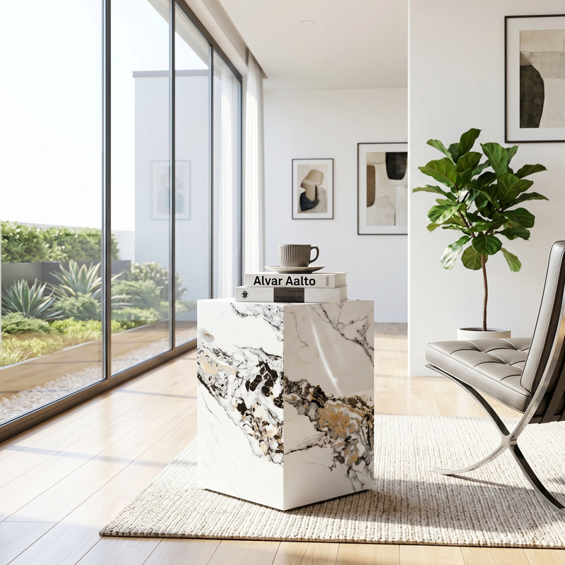 Table d'appoint moderne 19,6 po, Blanc, H 19,69 po x l 11,81 po x P 11,81 po