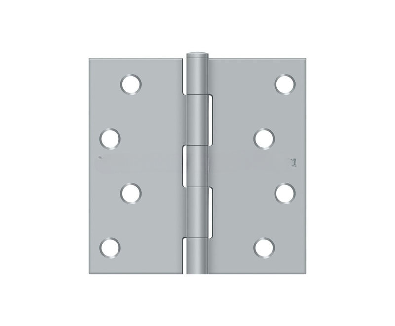 Charnière carrée Deltana S44U26D-R 4 po x 4 po en chrome brossé, Chrome brossé