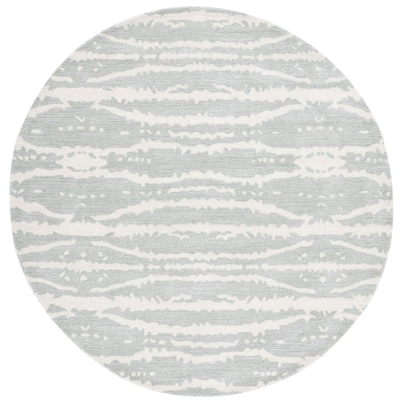 Valade Hand Tufted Viscose/Wool Ikat Rug in Light Gray/Ivory, Round 6'