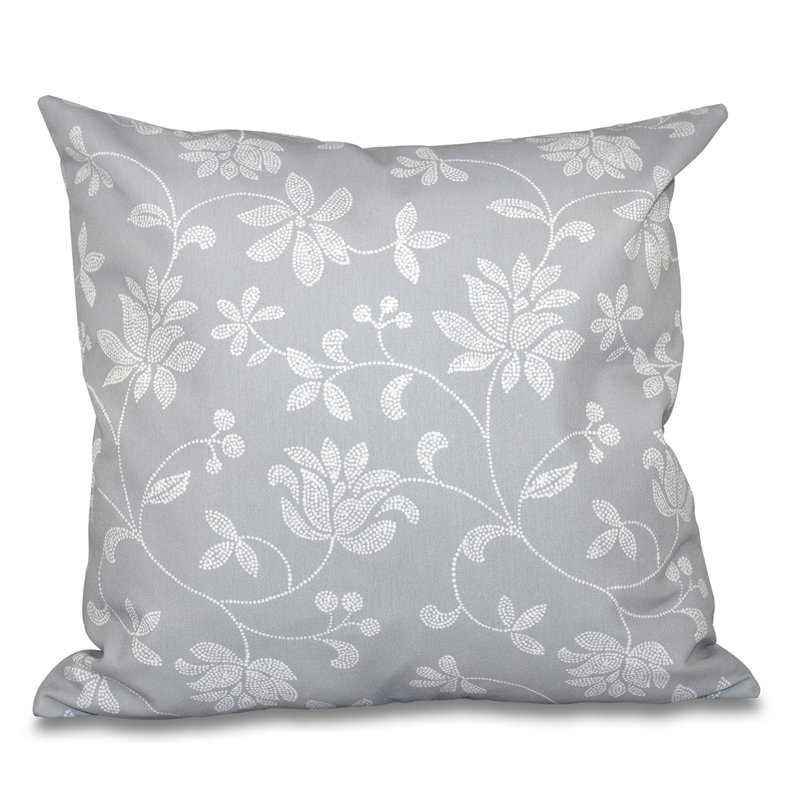 Botanical Blooms Floral Reversible Throw Pillow, Grey, 16" x 16", Down Alternative