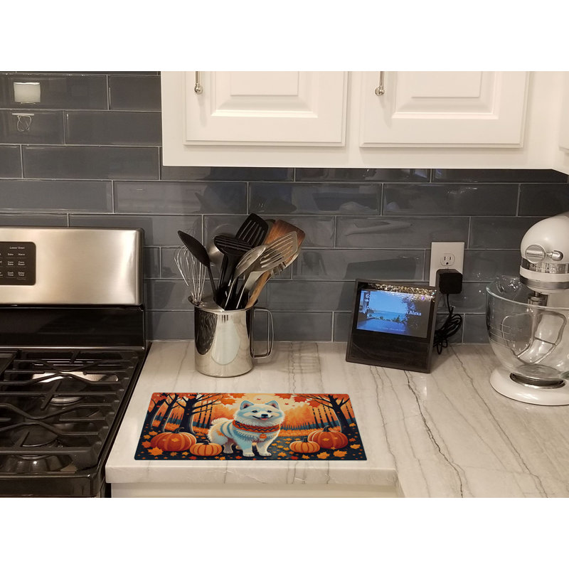 American Eskimo Fall Glass Cutting Board Large