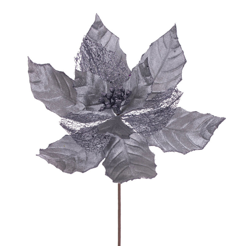 Tissu avec tige de poinsettia, Étain