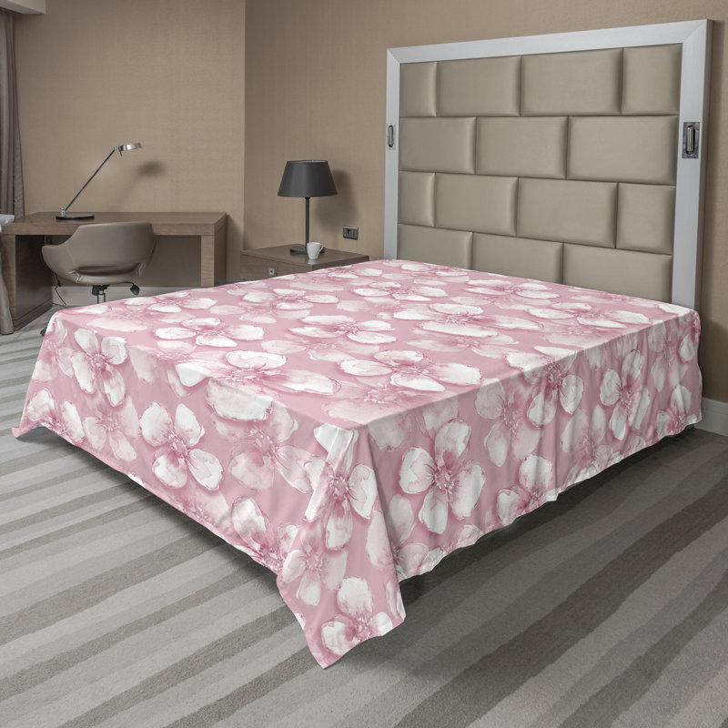 Ambesonne Floral Design Flat Sheet Jumble Cactus Flowers, Full Flat Sheet, Pink Rose Floral