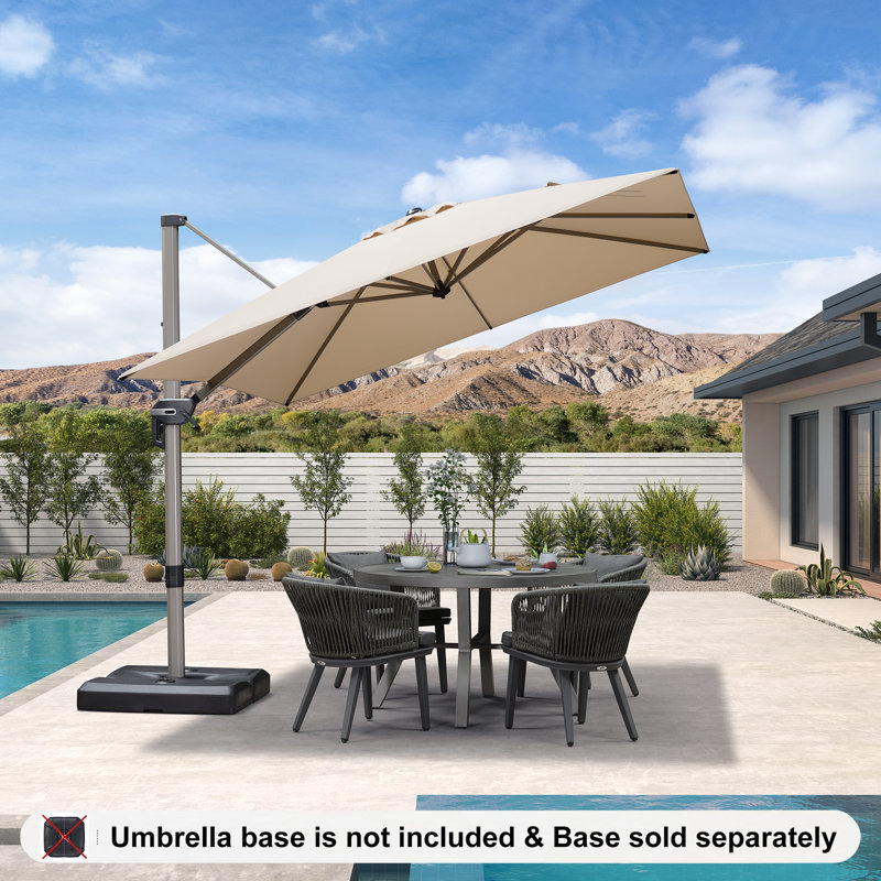 Parasol carré en aluminium décalé en porte-à-faux 9 pi avec rotation à 360 ° Rishal, Beige