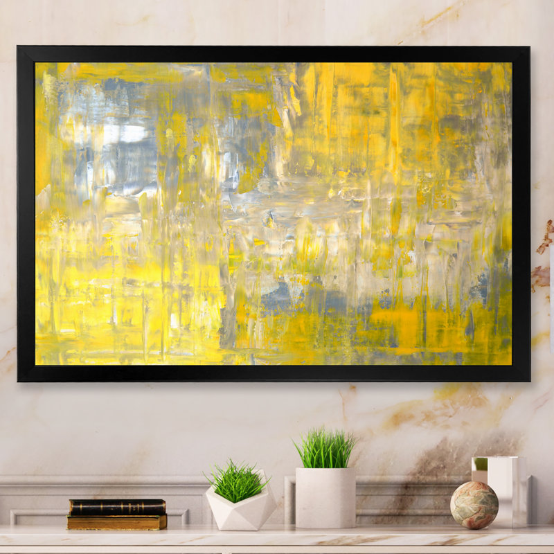 «Gray and Yeollow Abstract Merging XIII», reproduction sur toile flottante, Cadre photo noir, H 8 po x l 12 po x P 1 po