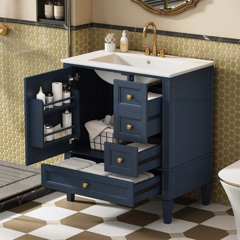 Meuble-lavabo 30 po avec lavabo et 3 tiroirs, Bleu