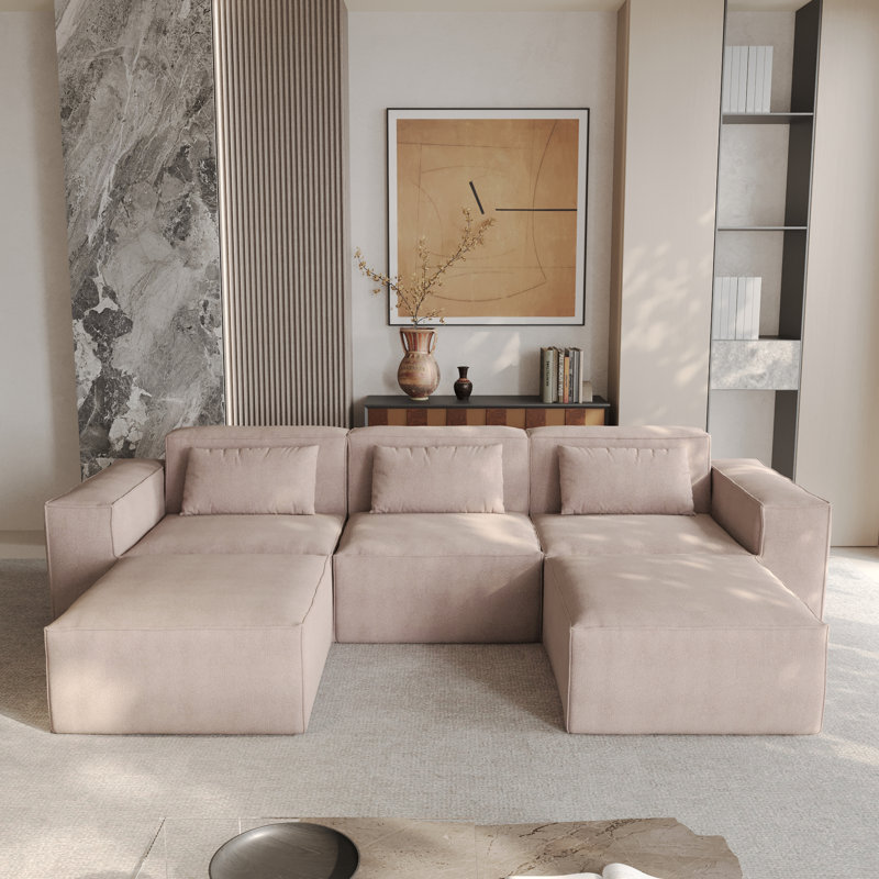 Canapé modulaire 5 pièces avec repose-pieds Berrysburg, 27.56" H x 118.12" W x 68.9" D, Khaki Foam