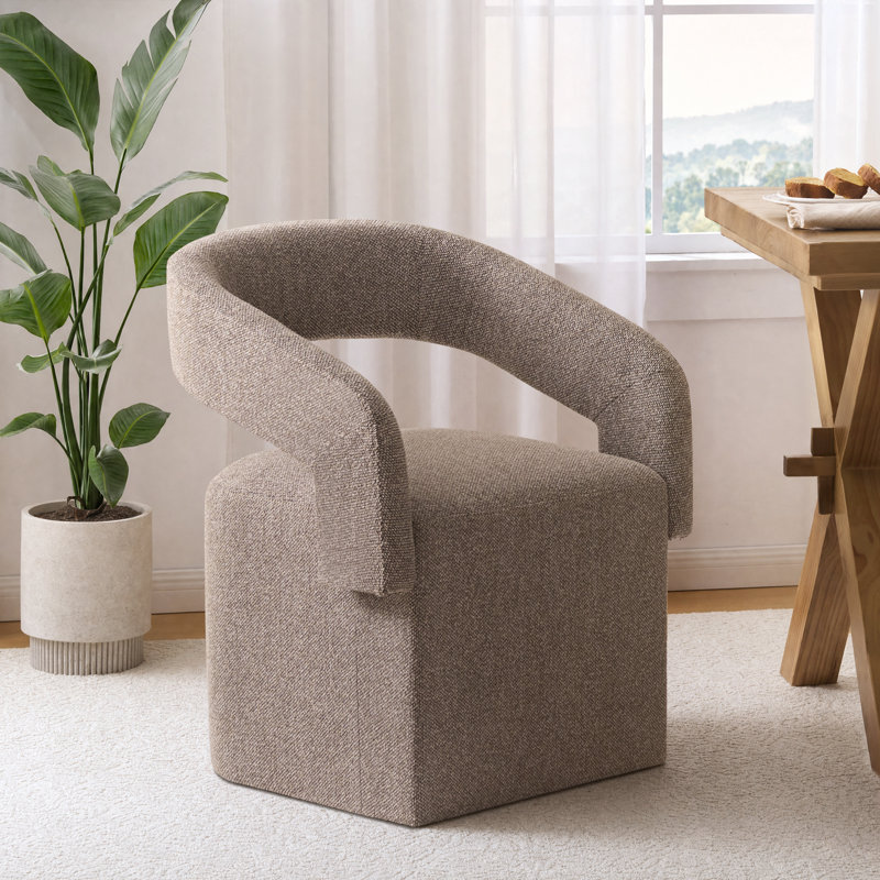 Chaise rembourrée en tonneau avec roulettes cachées, Brun