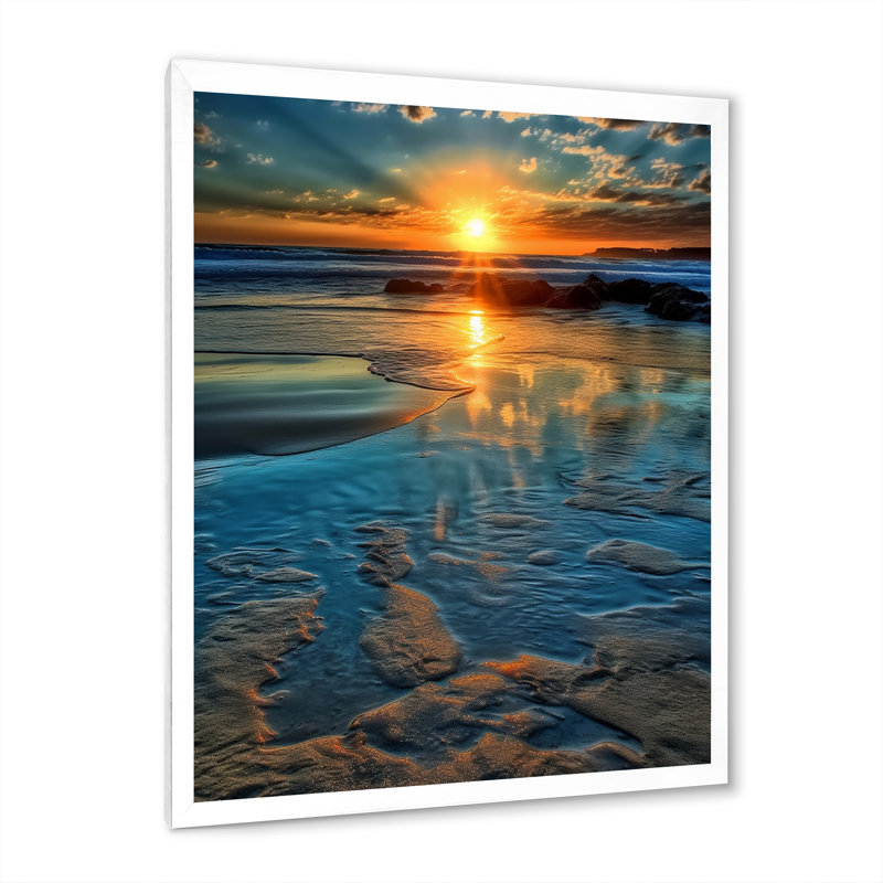 " Ocean Beachside ", White Single Picture Framed, 32" H x 16" W x 1" D