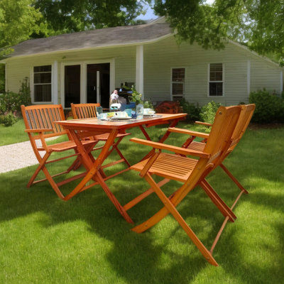 Foldable Patio Dining Set, 4 Folding Chairs & 1 Dining Table, Indoor And Outdoor Universal,Teak