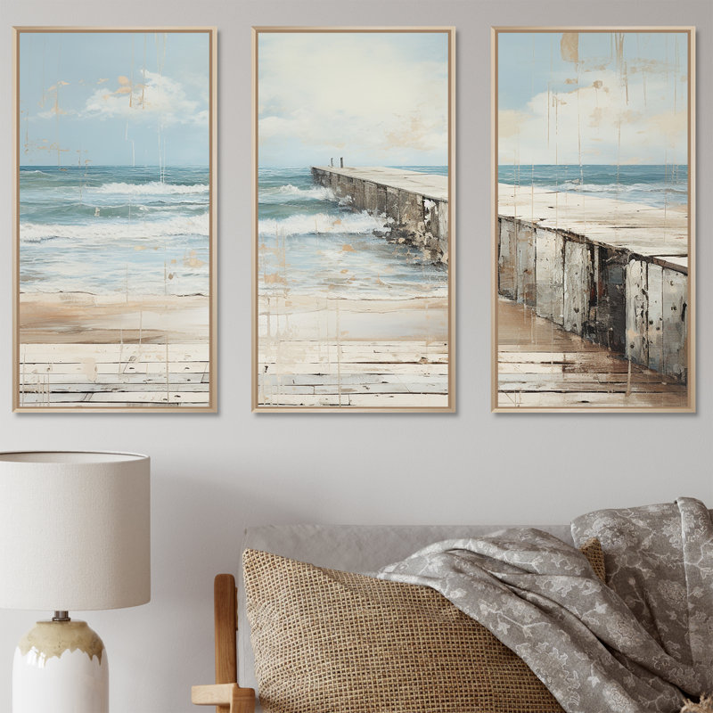 Reichel - Coastal Pier Wall Art Set, 28" H x 36" W x 1" D, Natural Floater Framed