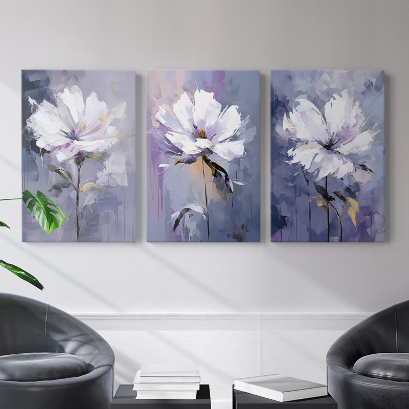 Série d'étude florale CXL III - Ensemble de 3 toiles tendues avec châssis - Prêt à être accroché, H 27 po x l 18 po