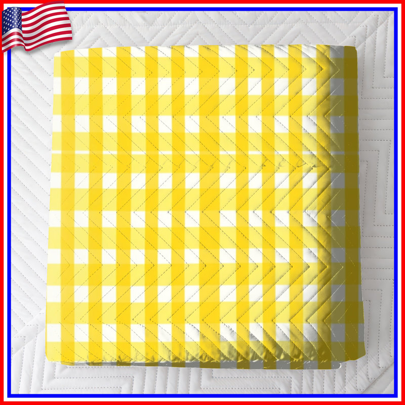 Yellow White Gingham Quilted Bedspread All Sizes, Full / Double