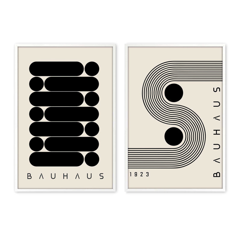 Ensemble de 2 impressions géométriques Bauhaus Energy, 14 po x 11 po, Cadre opaque blanc, H 11,5 po x l 19 po x P 1,25 po
