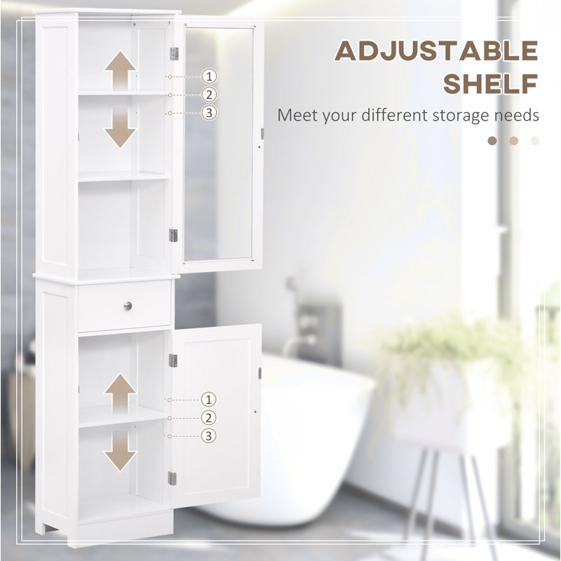 Slim Tower White Storage Cabinet with Anti-Toppling Design