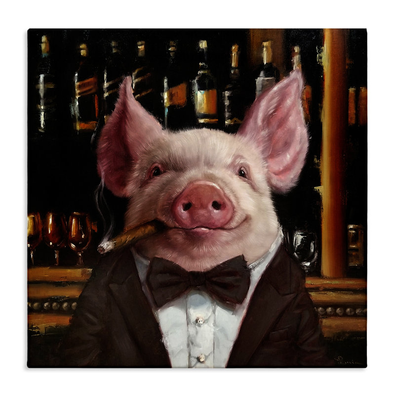 «Classy Pig at Cigar Bar Farm Animal» par Lucia Heffernan - impression d'art graphique, H 24 po x l 24 po
