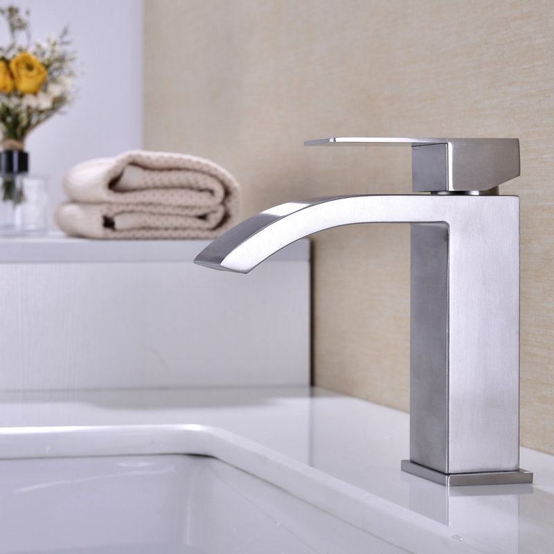 Robinet de lavabo de salle de bain en nickel brossé avec commande à une poignée - Grand bec rectangulaire pour une expérience captivante et matériau de fabrication de qualité solide