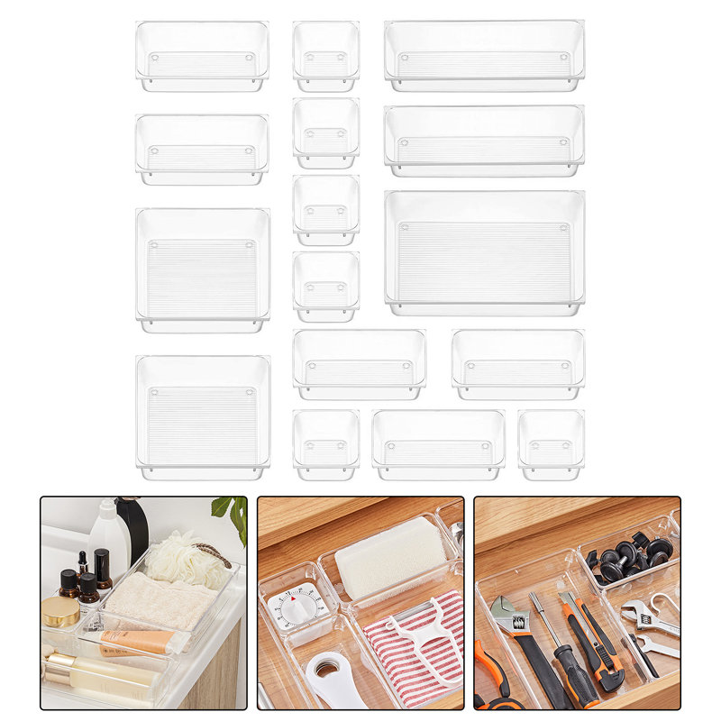 16Pcs Clear Drawer Storage Plastic Stackable Drawer Trays Anti-Slip Dividers Organizers