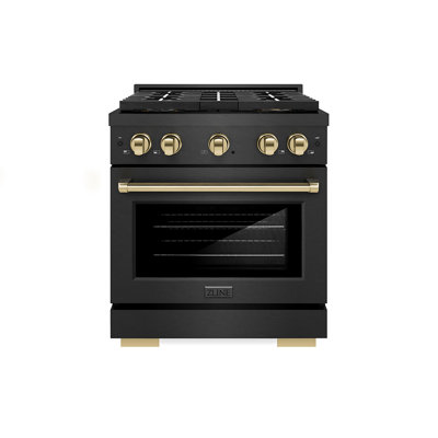 ZLINE Autograph 30 in. Paramount DuoPro Dual Fuel Range in Black Satin Steel and Gold Accents