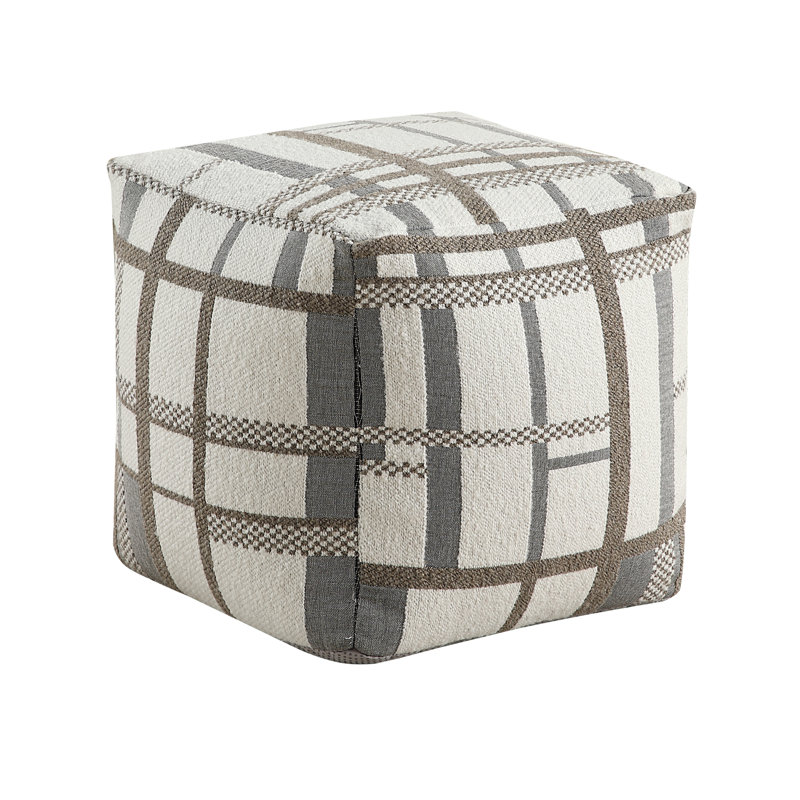 Square Multi-Color Jacquard Fabric Pouf Ottoman And Footstool | Gift Idea, Gray Plaid