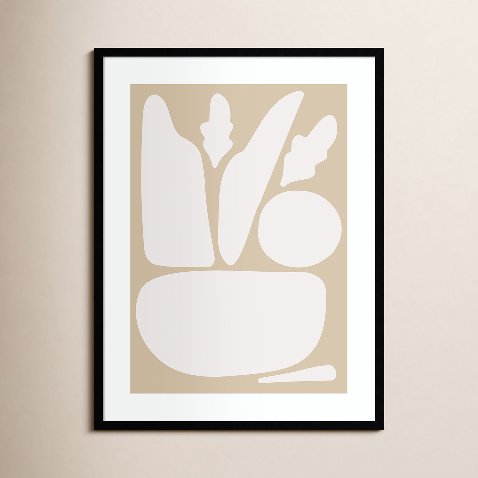 Zen Botanical Rock Neutral Print, Black Framed, 33" H x 25" W