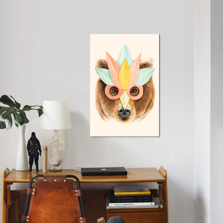 « bear paper mask », impression sur toile, H 26 po x l 18 po x P 1,5 po, Pas de tapis, Toile tendue