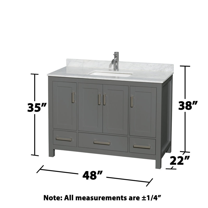 Meuble-lavabo simple autoportant avec plateau en marbre Sheffield, Marbre de Carrare blanc, Gris foncé
