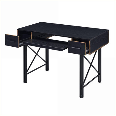 Bureaux, bureau d'ordinateur moderne avec plateau pour clavier et amp; 4 tiroirs, 47,5 po de largeur | Noir | Bois et métal