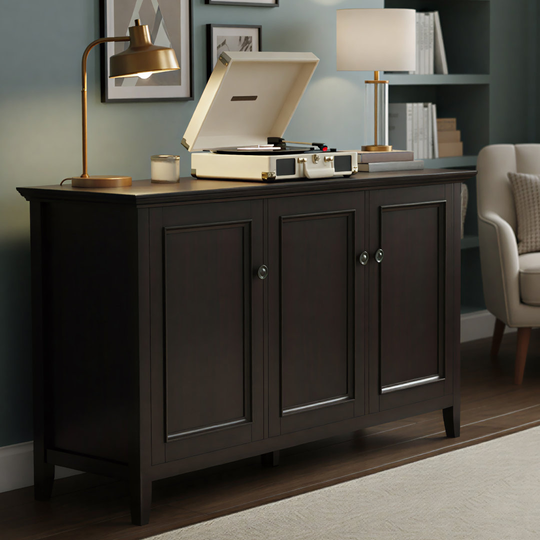 Amherst 60"W Solid Wood 3-Shelf Storage Cabinet with 3 Doors and Adjustable Shelves Simpli Home