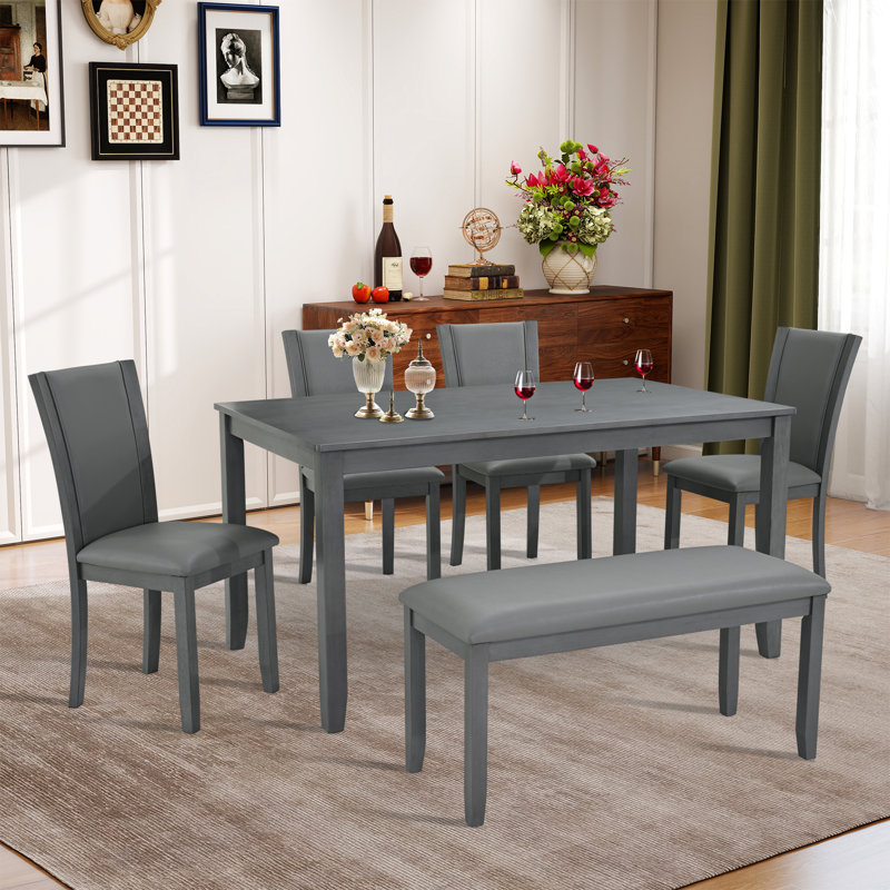 Ensemble de table de salle à manger 6 pièces avec banc et chaises (ensemble de 6), Gris, Gris, Gris