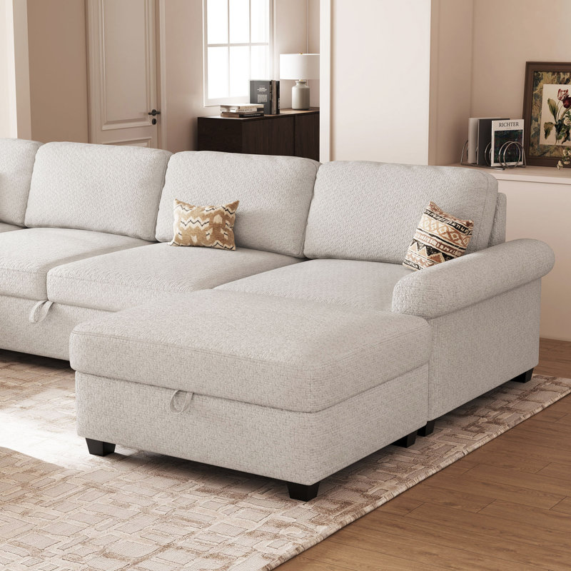 Canapé modulaire compact en L compact, tissu chenille, structure en bois massif pour les petits espaces, Beige Chenille
