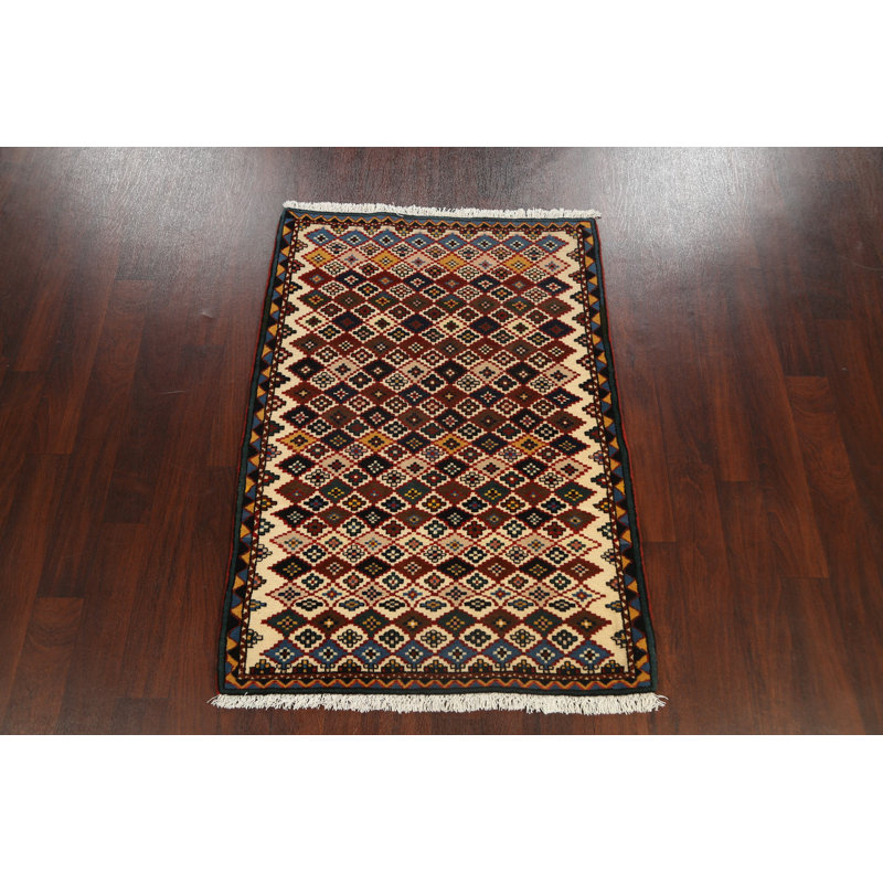 Tapis ivoire noué à la main de conception unique 3 pi 5 po x 5 pi 0 po Jermanie