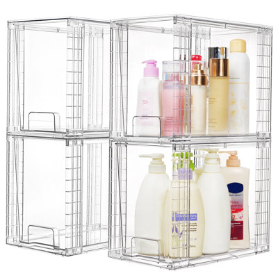 Ensemble de 4 tiroirs de rangement empilables transparents, bacs de rangement en plastique de 9,7 po de hauteur pour les soins de la peau, fournitures de salle de bain, idéal pour l'armoire, le lavabo, le meuble-lavabo, la cuisine, le garde-manger