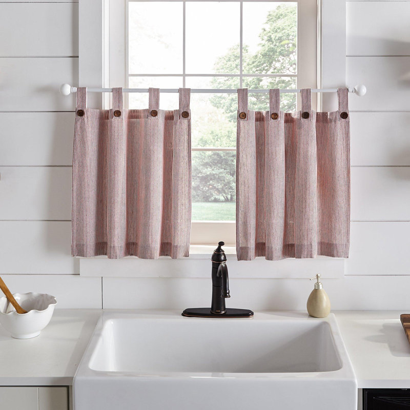 Liviana Cotton Striped Tailored Kitchen Curtain, Red, 30" W x 24" L