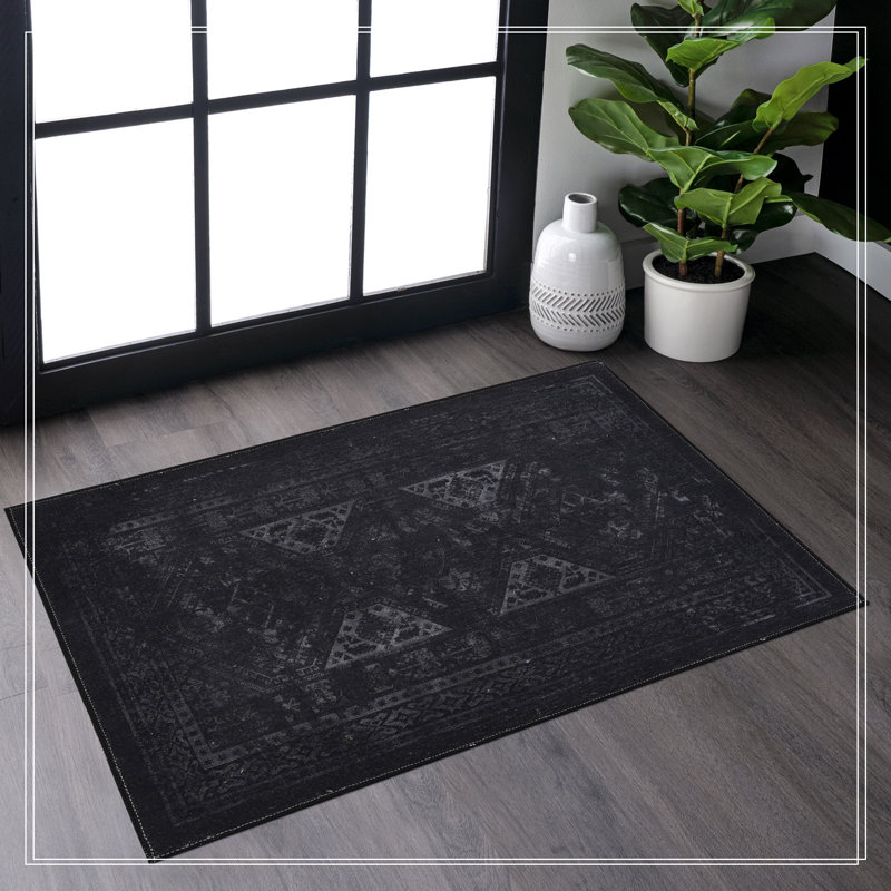 Area Rugs, Washable Rug, Low-Pile, Non-Slip, Non-Shedding, Foldable, Kid & Pet Friendly - Area Rugs For Living Room, Bedroom, Kitchen, Dining Room Rug - Perfect Gifts, (Black+ Gray)