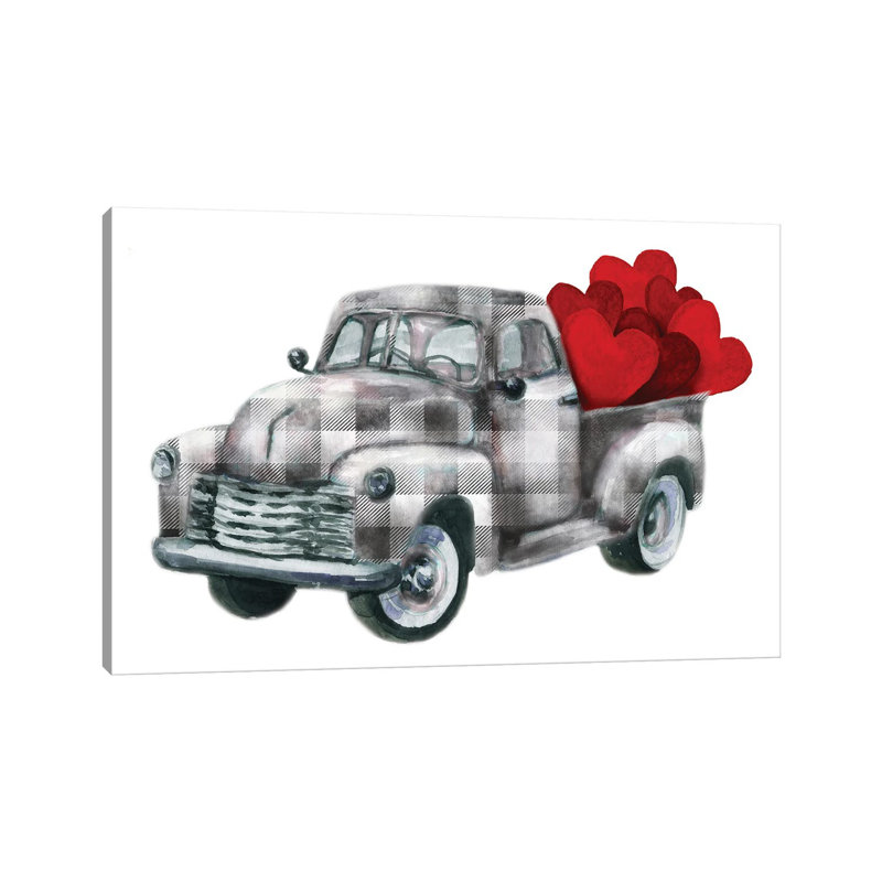 «Valentine Truck With Hearts» par - Toile tendue, H 26 po x l 40 po x 1,5 po