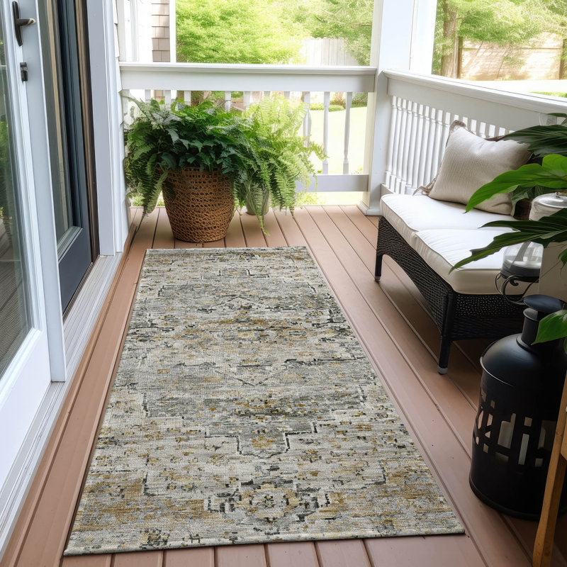 Tapis taupe Xhevrie intérieur / extérieur lavable à la machine, Tapis de couloir 2 pi 3 po x 7 pi 6 po