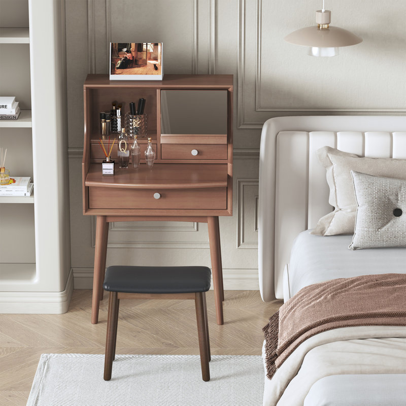 Tabouret de coiffeuse en bois massif pour maquillage avec revêtement en cuir de polyuréthane