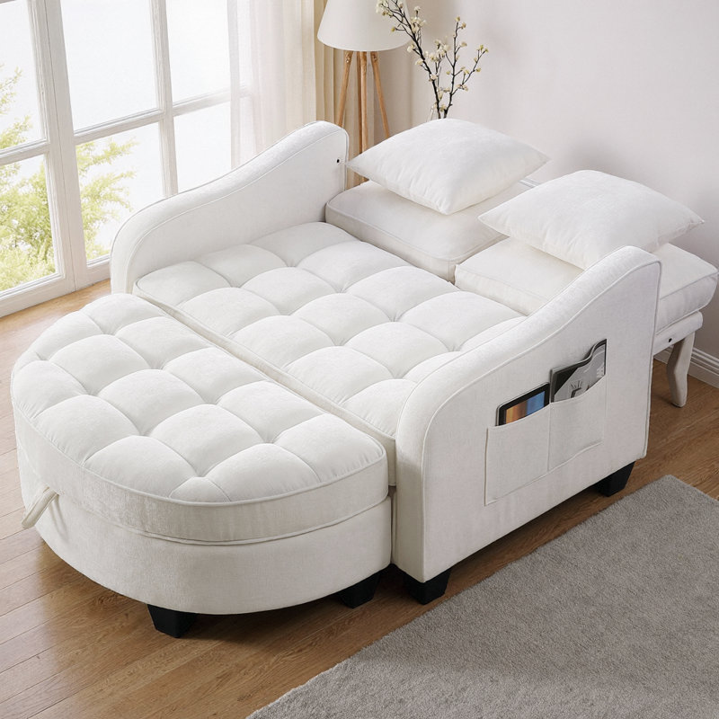 Canapé à deux places en velours côtelé avec repose-pieds avec rangement, méridienne double avec accoudoirs irréguliers, dossier ergonomique et 2 coussins décoratifs pour le salon, la chambre à coucher