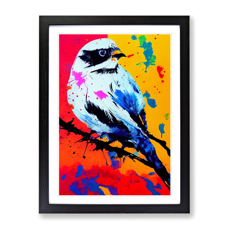 Paint Splash Bird No.5 - Single Picture Frame Painting, Black, 64cm H x 46cm W x 2cm D