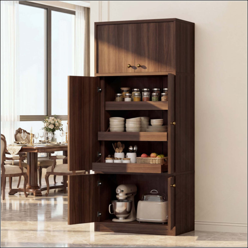 Armoire de rangement autoportante haute avec portes et tablettes, tablettes réglables, bois de qualité E1, pour garde-manger, armoires de rangement pour cuisine