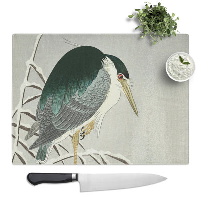 A Heron In The Snow By Ohara Koson  Glass Chopping Board