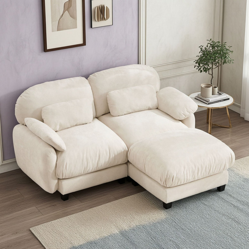 Canapé modulable deux places avec pouf amovible, Beige