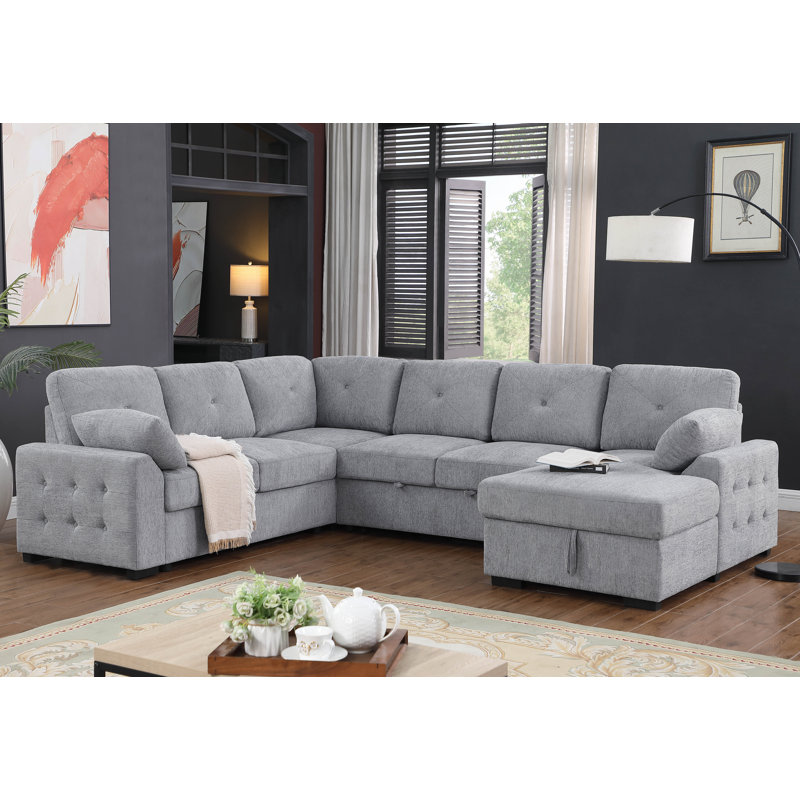 Nyhan Upholstered Corner Sectional, Gray Chenille