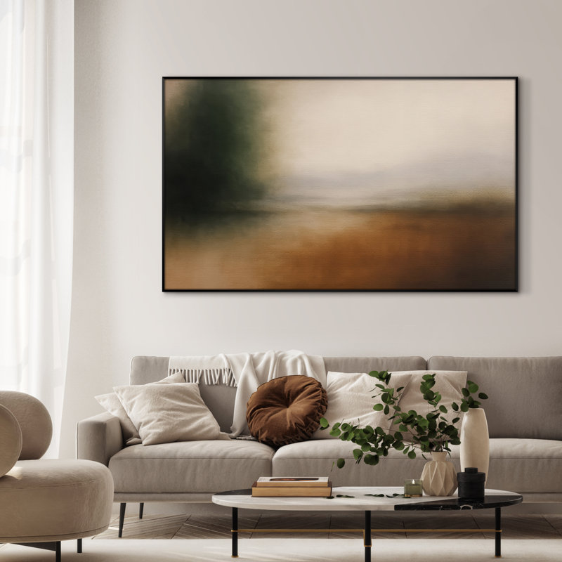 Extra Large Wall Art Fabric Print - Modern Neutral Abstract Landscape for Contemporary Home Artwork Decor for Living Room or Bedroom - "Frame Assembly Required (Unfinished Frame)"