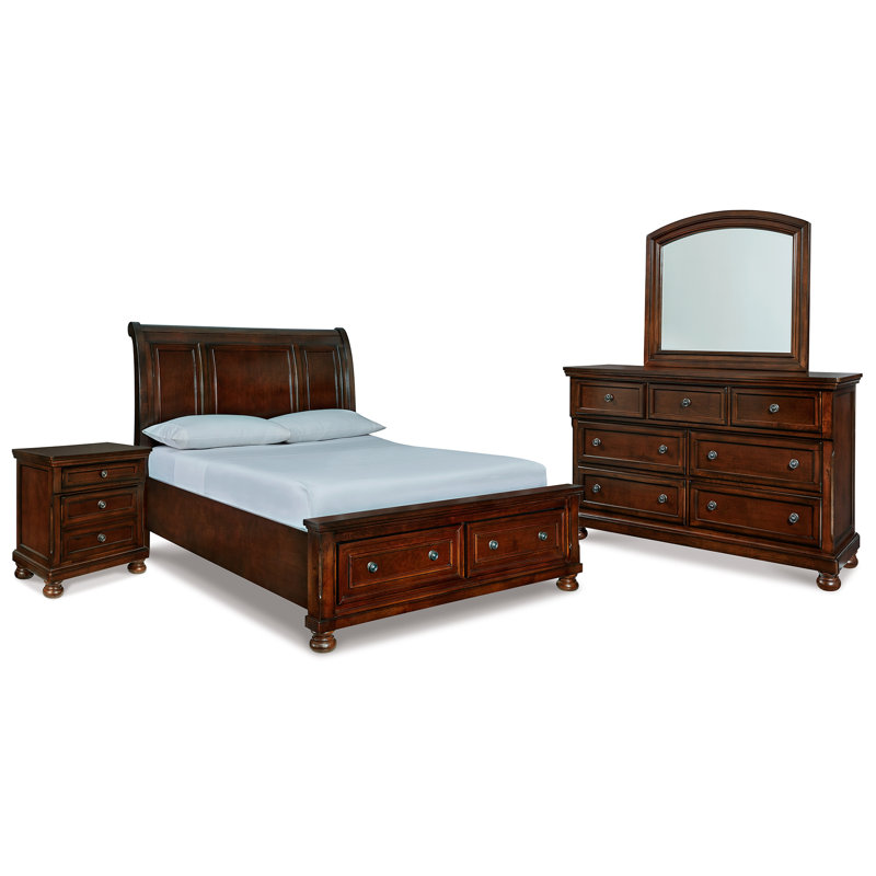 Lit-bateau, commode, miroir et table de chevet Porter, Grand lit
