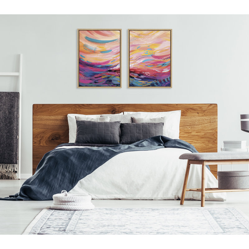 «Brush Strokes 90 I and II» par Jessi Raulet de Ettavee, ensemble d'art mural sur toile encadrée, Toile avec cadre naturel