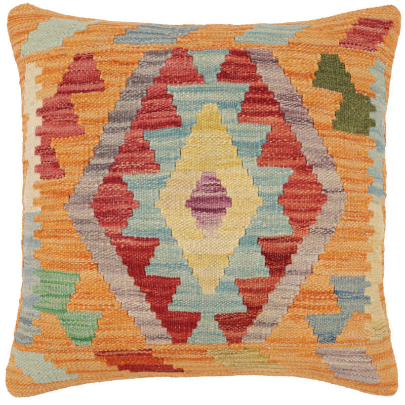 Coussin kilim tissé à la main Southwestern Marsh, H 19 po x l 18 po, Orange / rouge / bleu / or