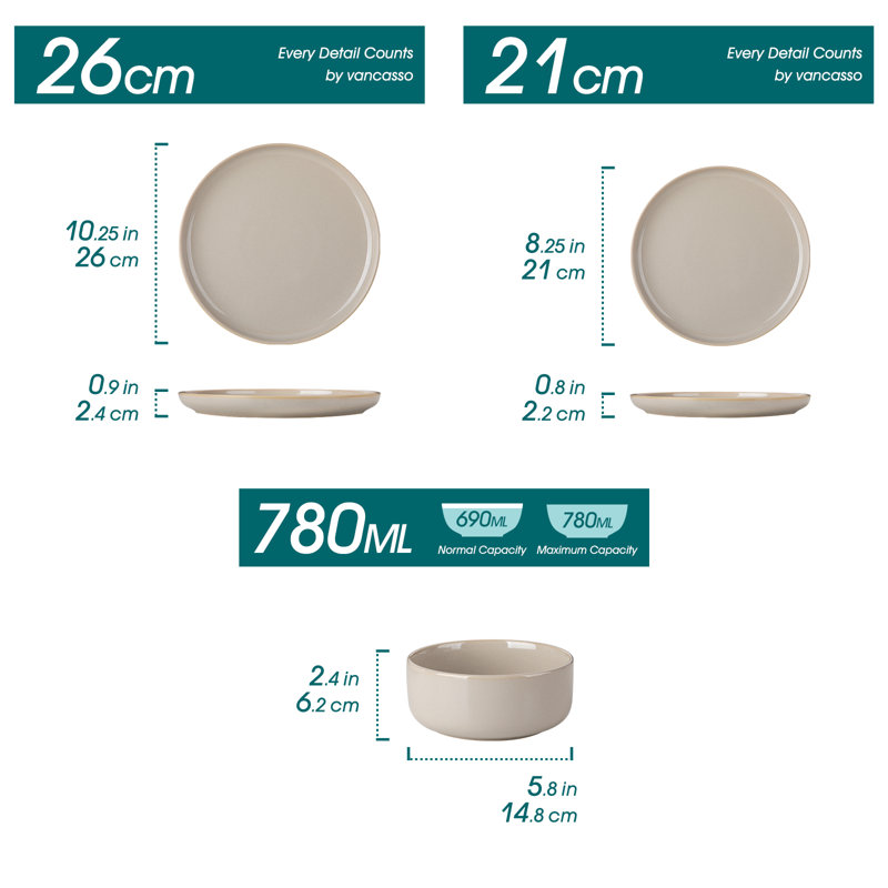 Stoneware Dinnerware Set 12 Piece - Service for 4, Grey